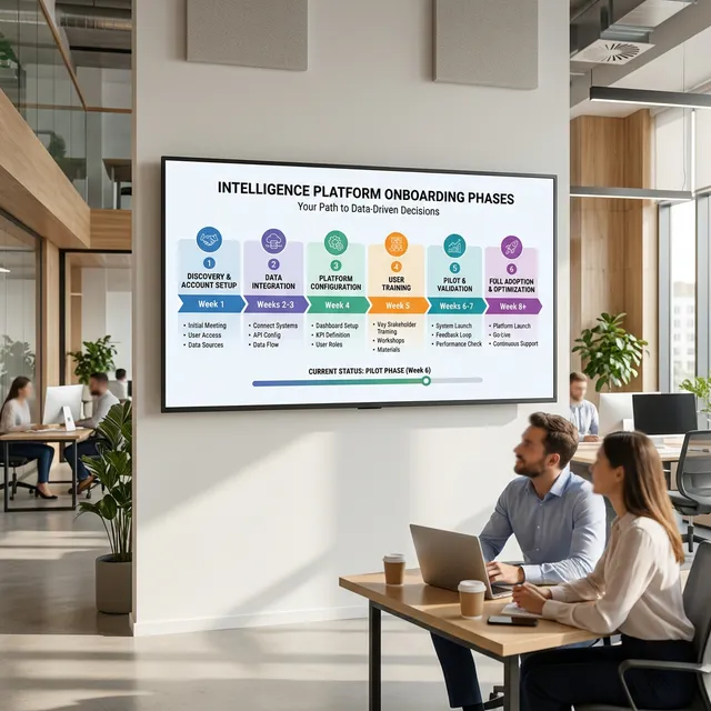 Implementing the predictive intelligence platform requires a two-phase onboarding process taking 3-4 weeks
